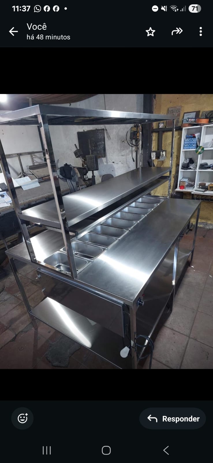Bancada em inox com sobre-bancada e cubas GN